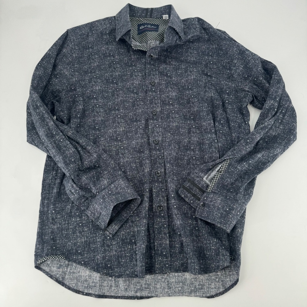 Robert Graham Modern Americana Shirt Mens XL Tailored Fit Navy Blue Speckled L/S